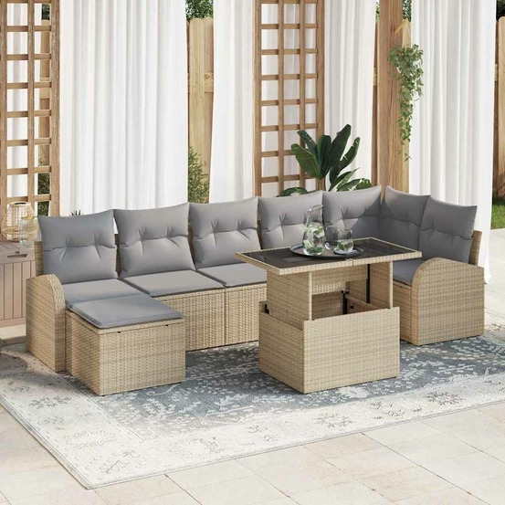 Ensemble de canapé de jardin 8 pcs beige poly rotin