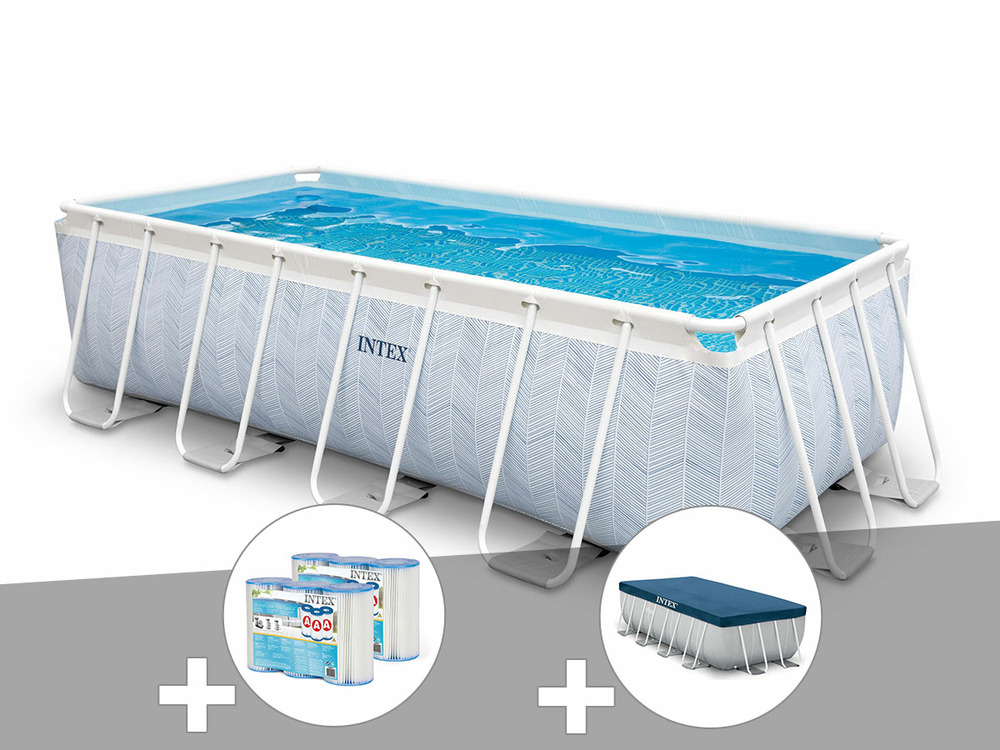 Kit piscine tubulaire chevron rectangulaire 4,00 x 2,00 x 1,00 m + 6 cartouches