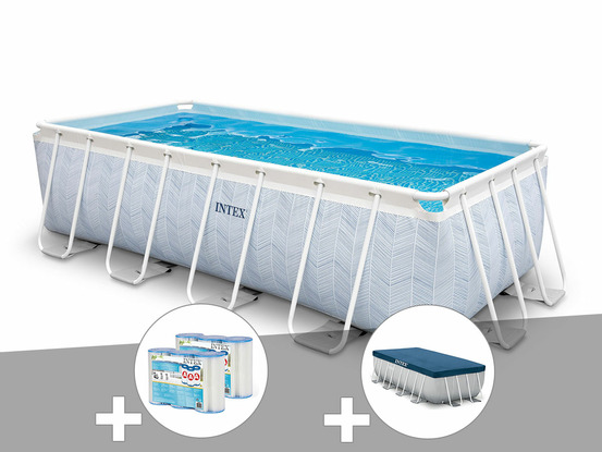Kit piscine tubulaire chevron rectangulaire 4,00 x 2,00 x 1,00 m + 6 cartouches