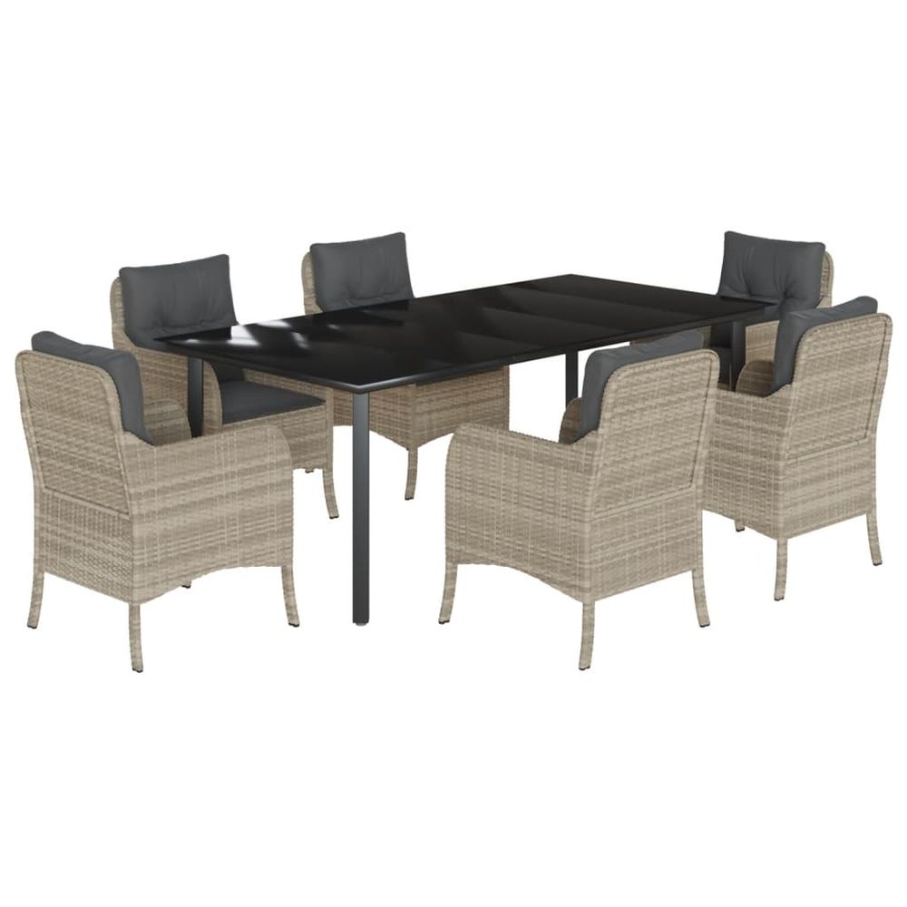 Ensemble à manger de jardin et coussins 7 pcs gris clair rotin
