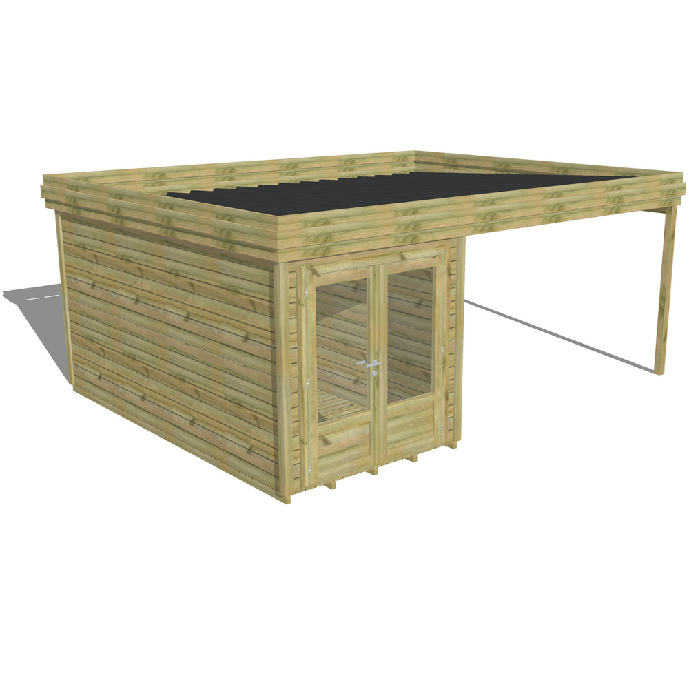 Abri de jardin bois pin traité autoclave 27mm - 5,64x4,34m / 24m2 - bac acier - plancher bois