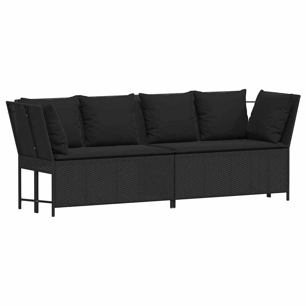 Canapé de jardin avec coussins noir résine tressée