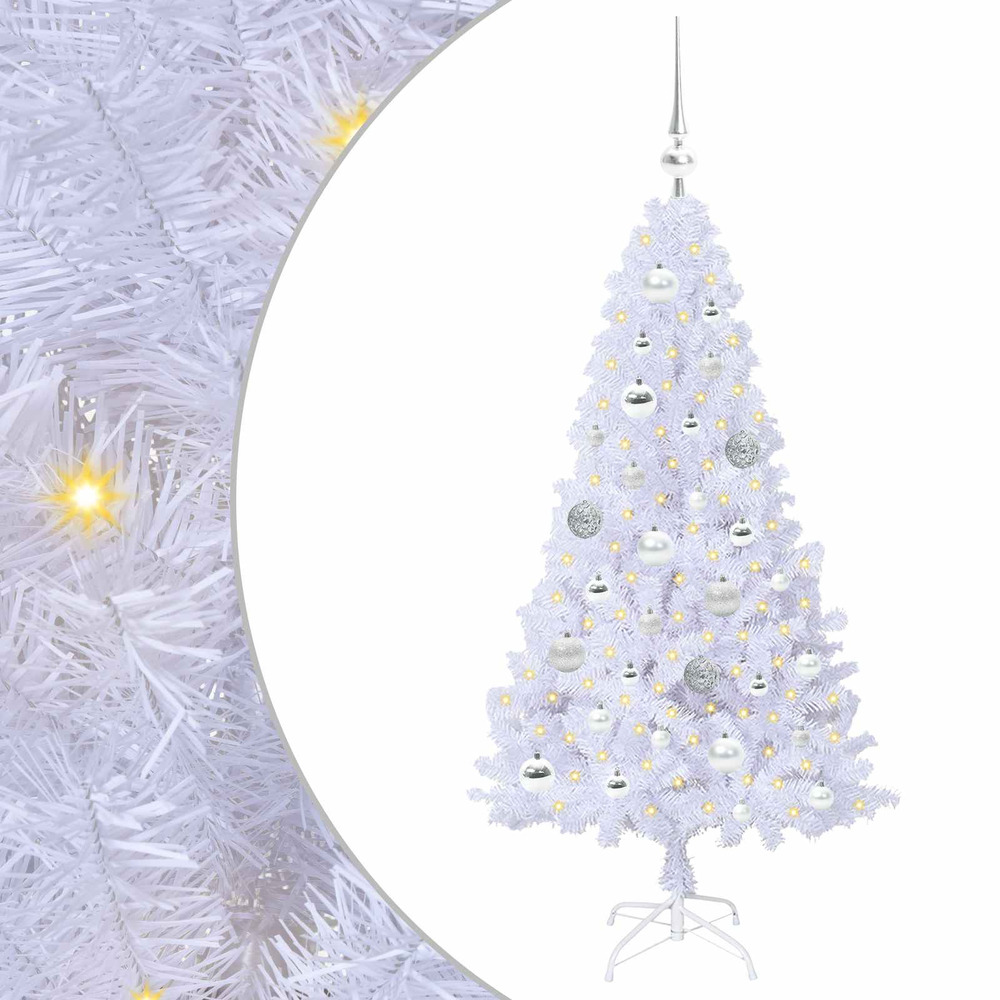 Sapin de noël artificiel avec 150 led blanc 120 cm pvc et acier