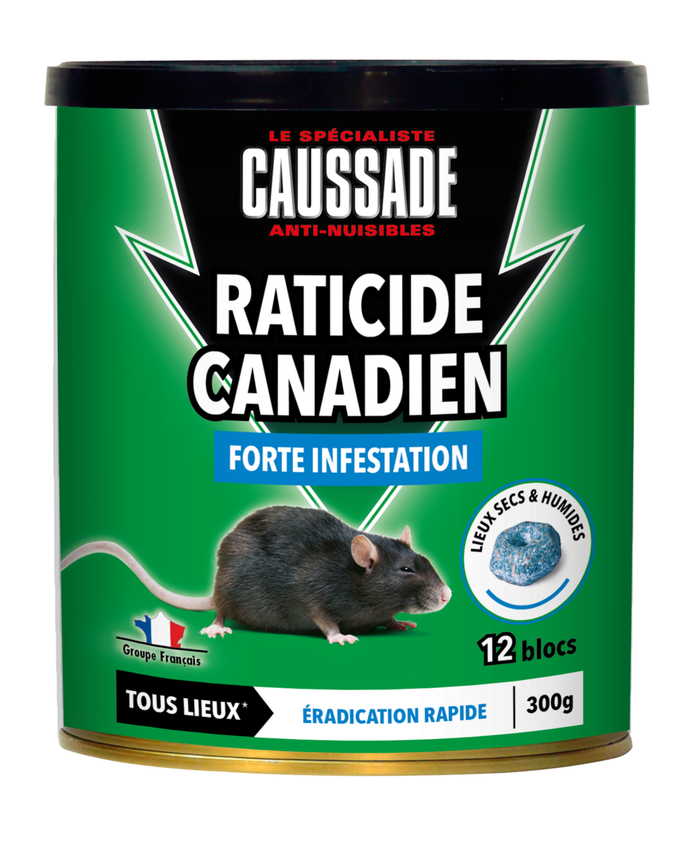 Caussade raticide canadien - anti rats - efficacité radicale - tous lieux - 12 appâts blocs pâtes flocoumafen - 300g carpt300