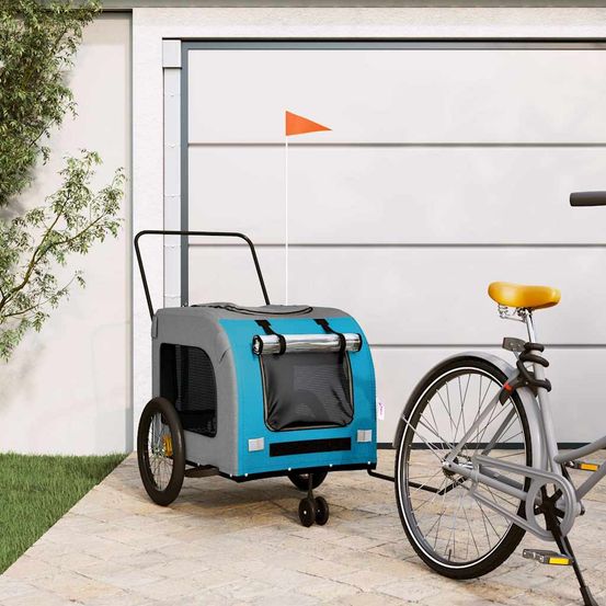 Remorque vélo grand chien cadre acier transport spacieux et sécurisé bleu