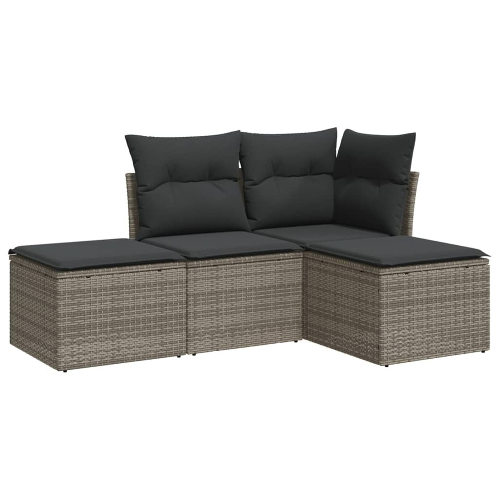 Salon de jardin 4 pcs avec coussins gris résine tressée