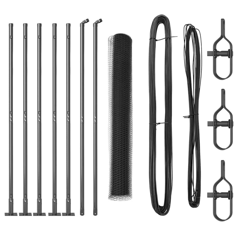 Clôture avec poteaux gris 1 x 10 m acier recouvert de pvc