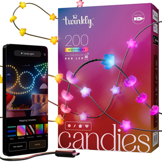 Guirlande étoile connectée ip20 12m 200 leds rgb fil vert twinkly candies