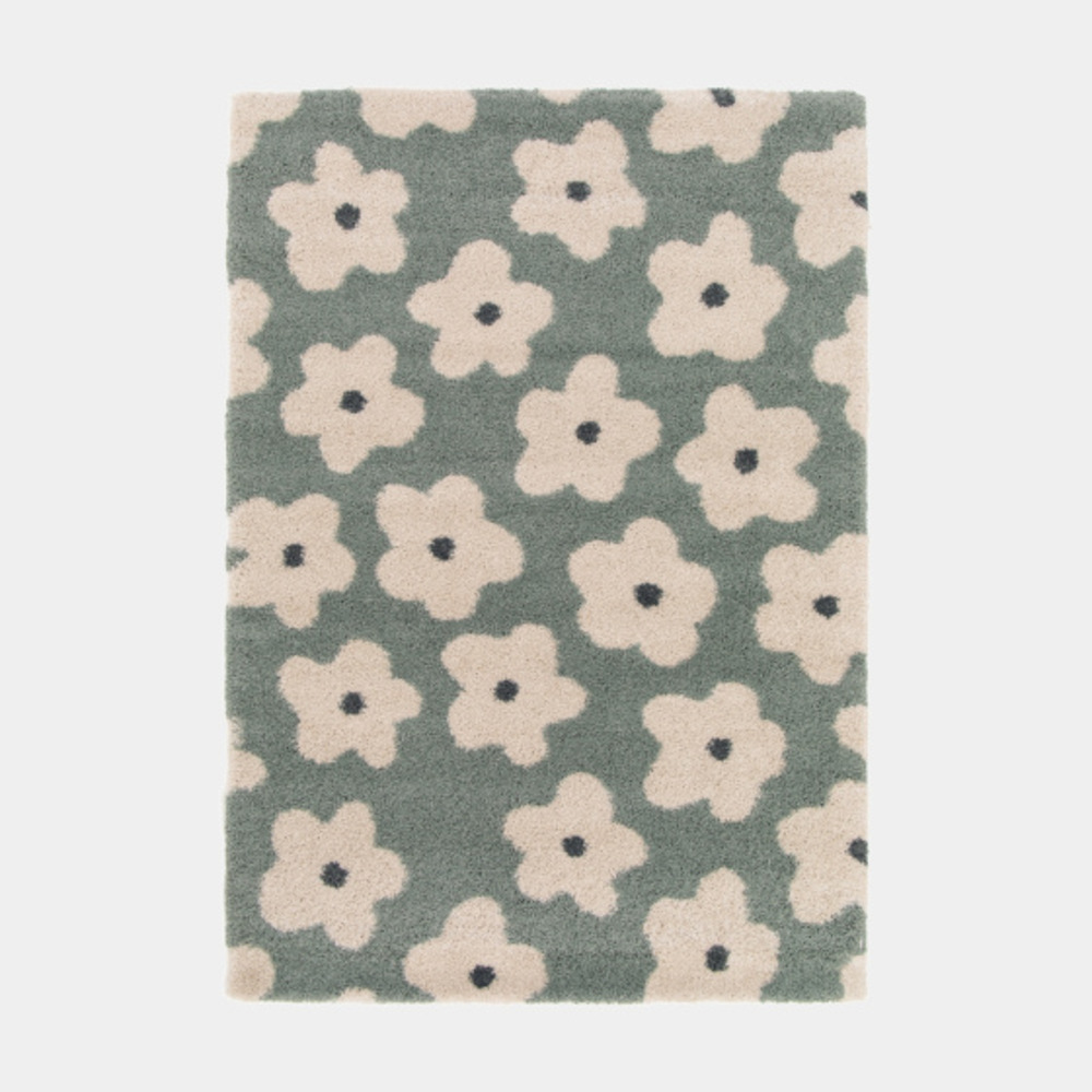 Tapis fleurs maximalistes - apolline - gris bleuté - 120 x 170 cm
