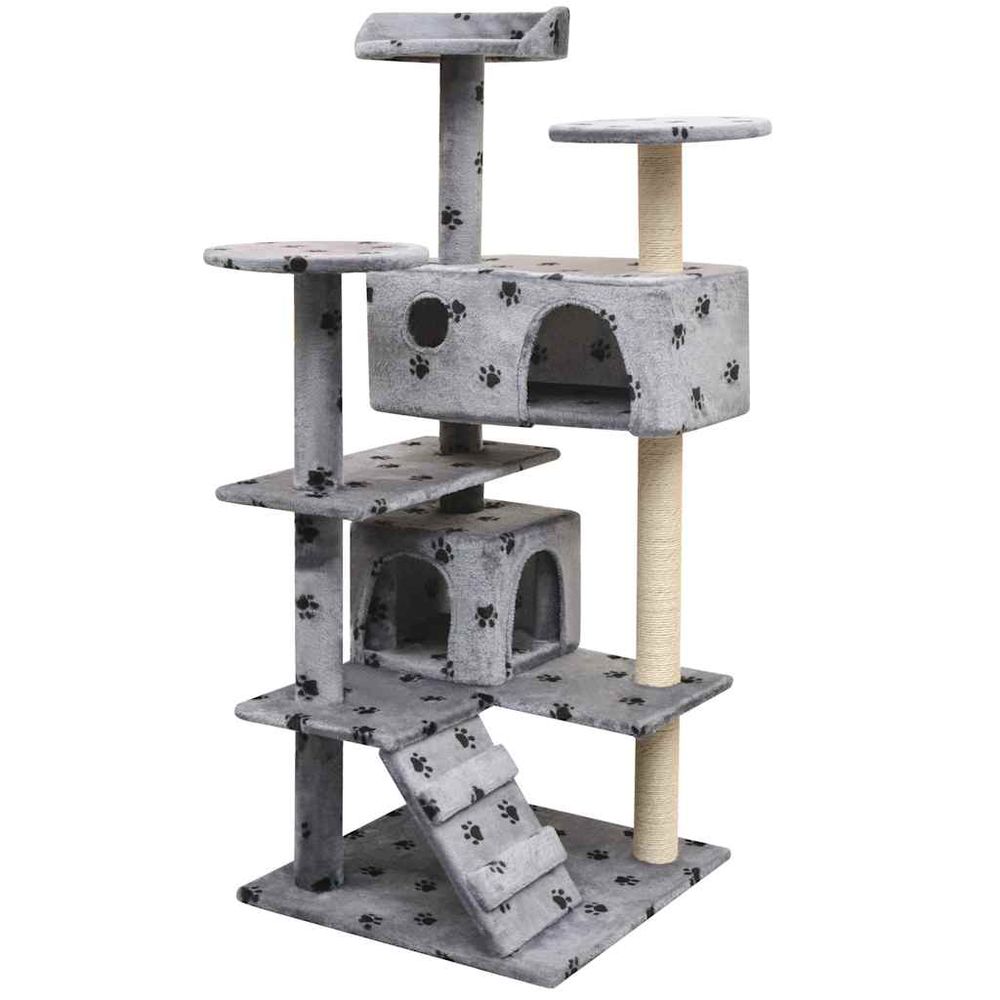 Arbre à chat et griffoir sisal 125 cm empreintes de pattes gris