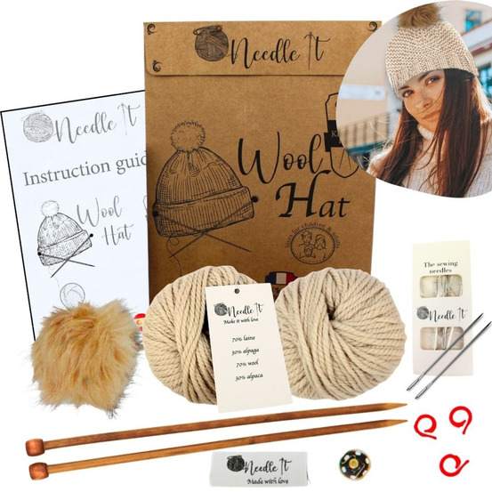 Needle it® kit tricot bonnet complet écru