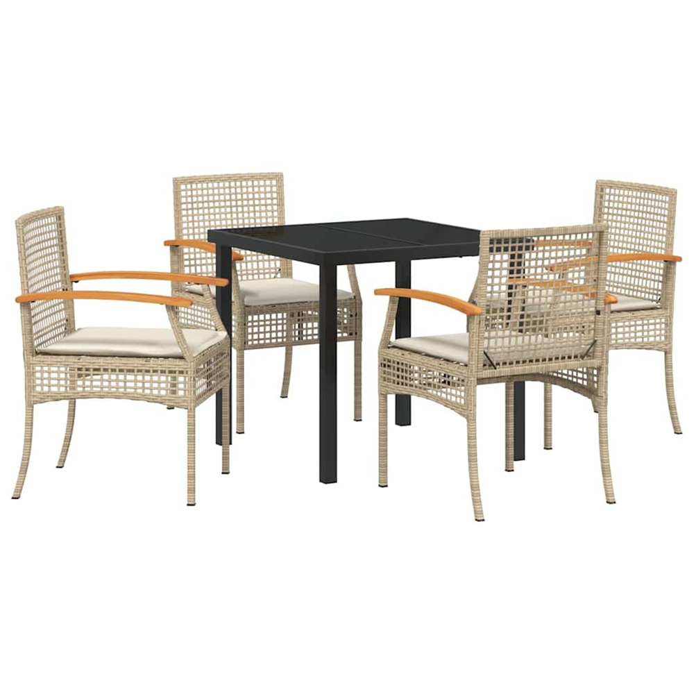 Ensemble de salle à manger pour jardin 5 pcs beige polyrotin