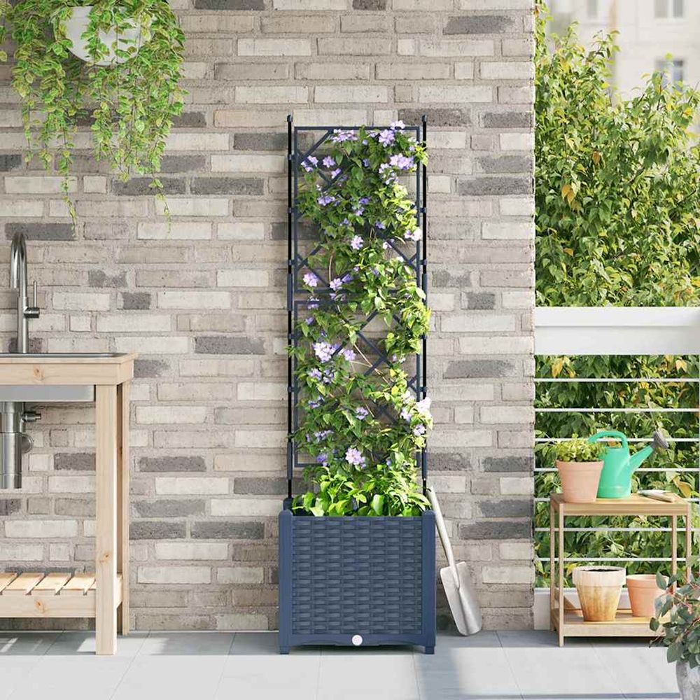 Jardinière avec treillis en pp pour plantes grimpantes jardin balcon gris 40x40x143cm