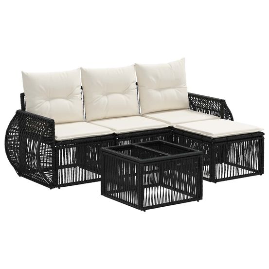 Ensemble de canapé de jardin 5 pc noir et blanc crème polyrotin