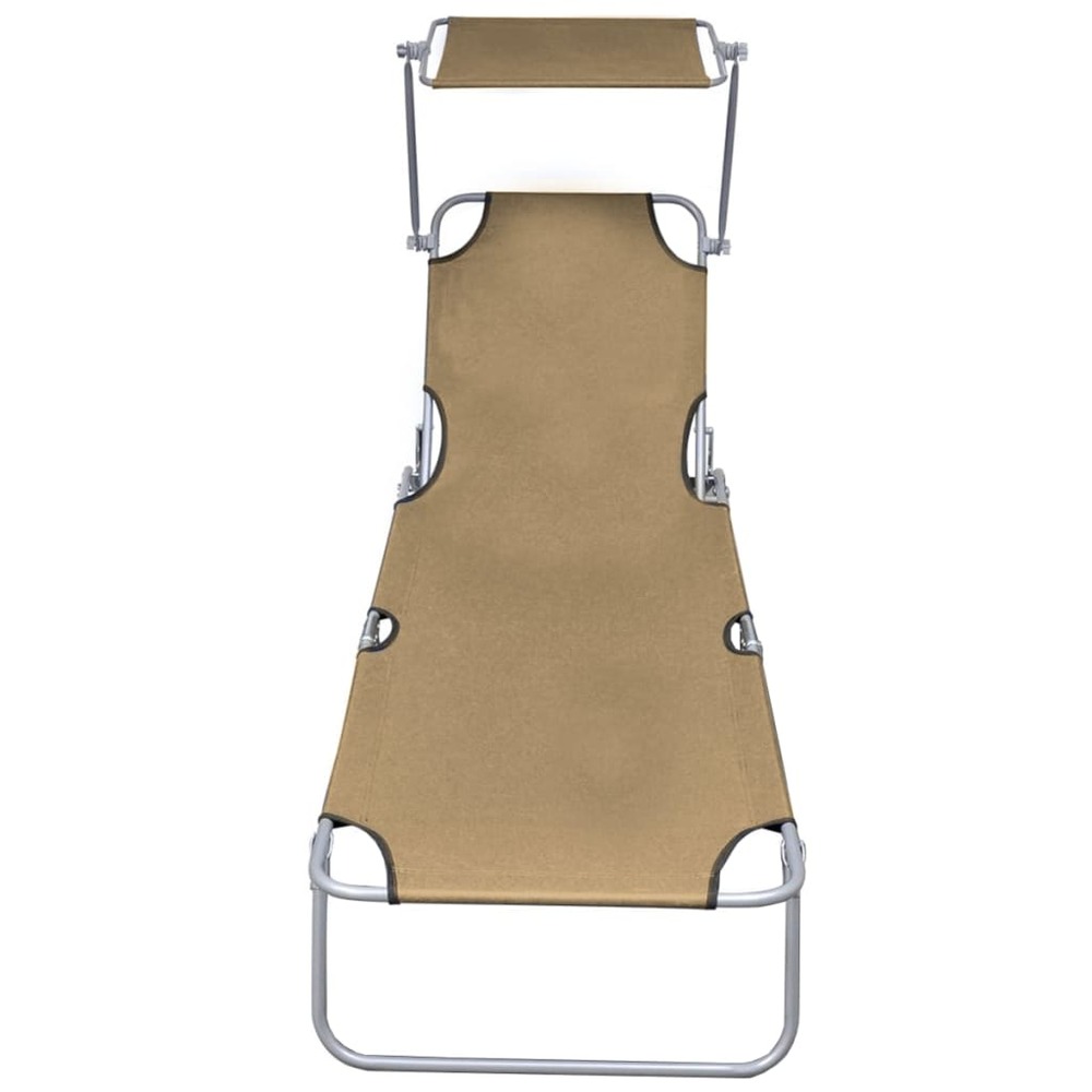 Chaise longue pliable avec auvent acier taupe