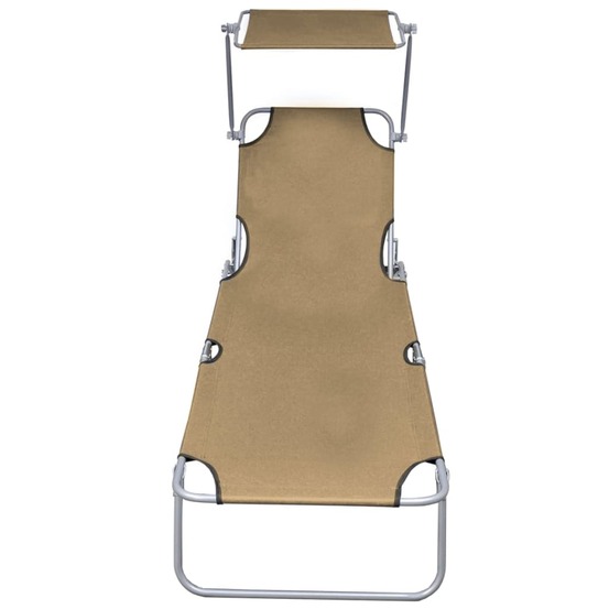 Chaise longue pliable avec auvent acier taupe