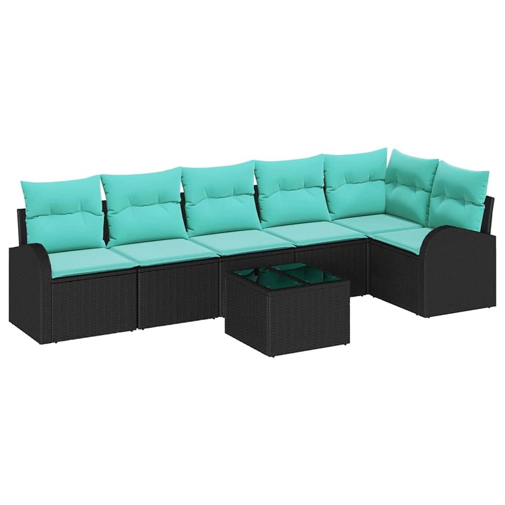 Ensemble de canapé de jardin 7 pc noir et turquoise polyrotin
