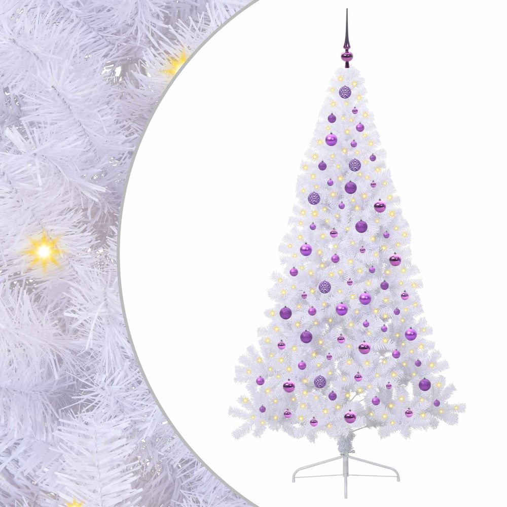 Sapin de noël artificiel avec 300 led blanc 210 cm pvc et acier