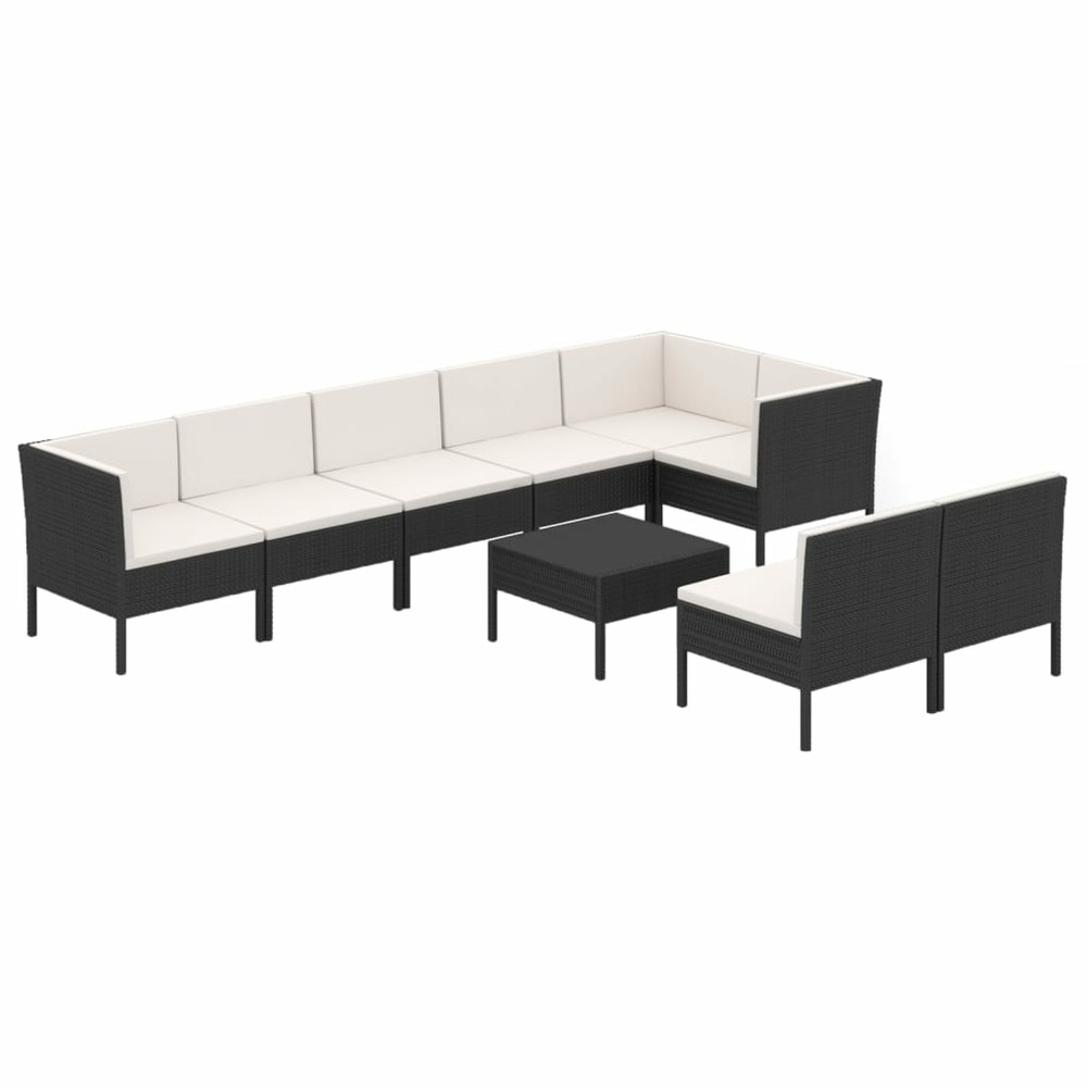 Salon de jardin meuble d'extérieur ensemble de mobilier 9 pièces avec coussins résine tressée noir