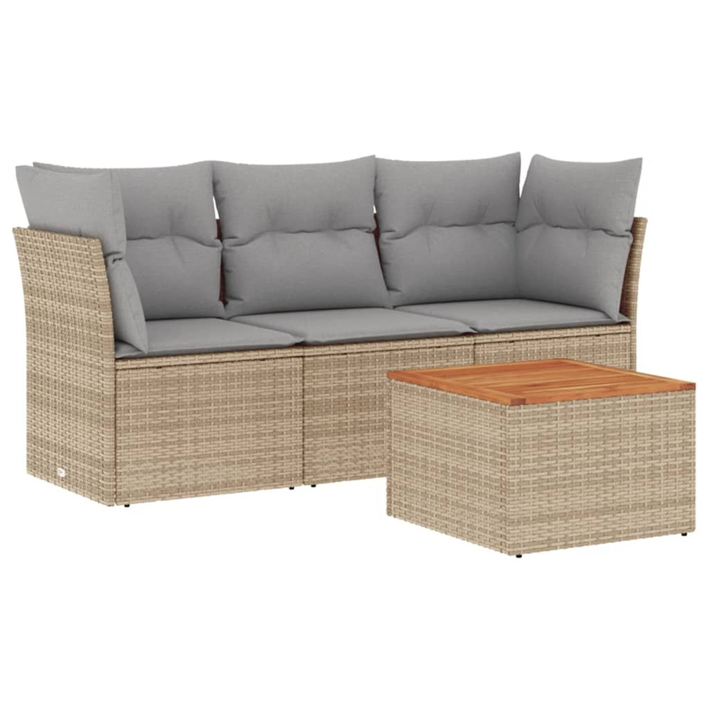 Salon de jardin avec coussins 4pcs mélange beige résine tressée