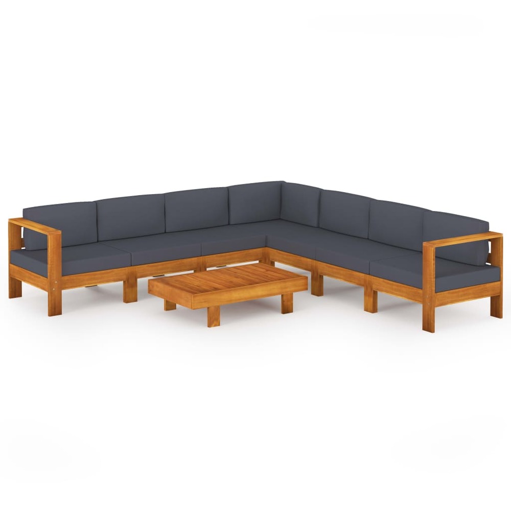 Salon de jardin meuble d'extérieur ensemble de mobilier 8 pièces avec coussins gris foncé bois d'acacia