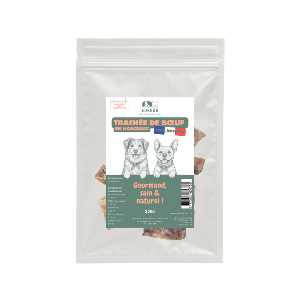 Morceaux de trachées de bœuf pour chiens – Snacks naturels à mâcher, format pratique, riches en cartilages