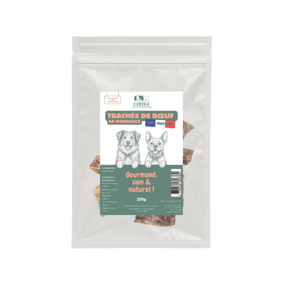 Morceaux de trachées de bœuf pour chiens – Snacks naturels à mâcher, format pratique, riches en cartilages