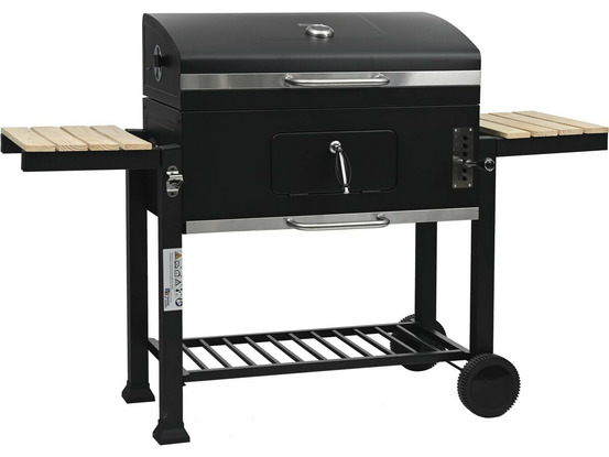 Barbecue charbon avec tablettes latérales et grilles réglables