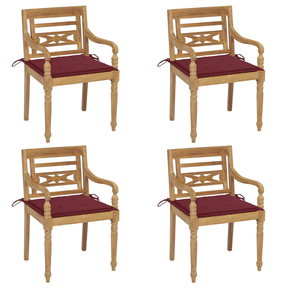 Chaises batavia avec coussins lot de 4 bois de teck solide