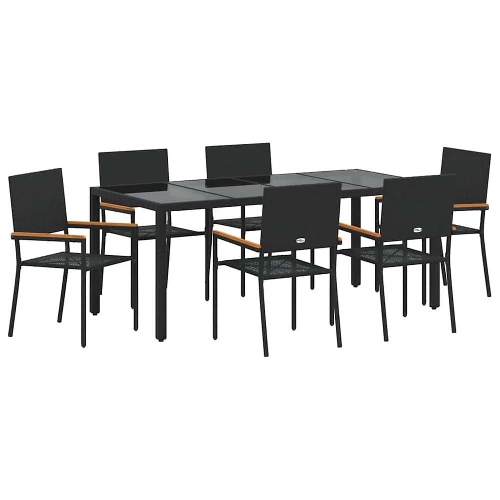 Ensemble de salle à manger pour jardin 7 pcs noir polyrotin