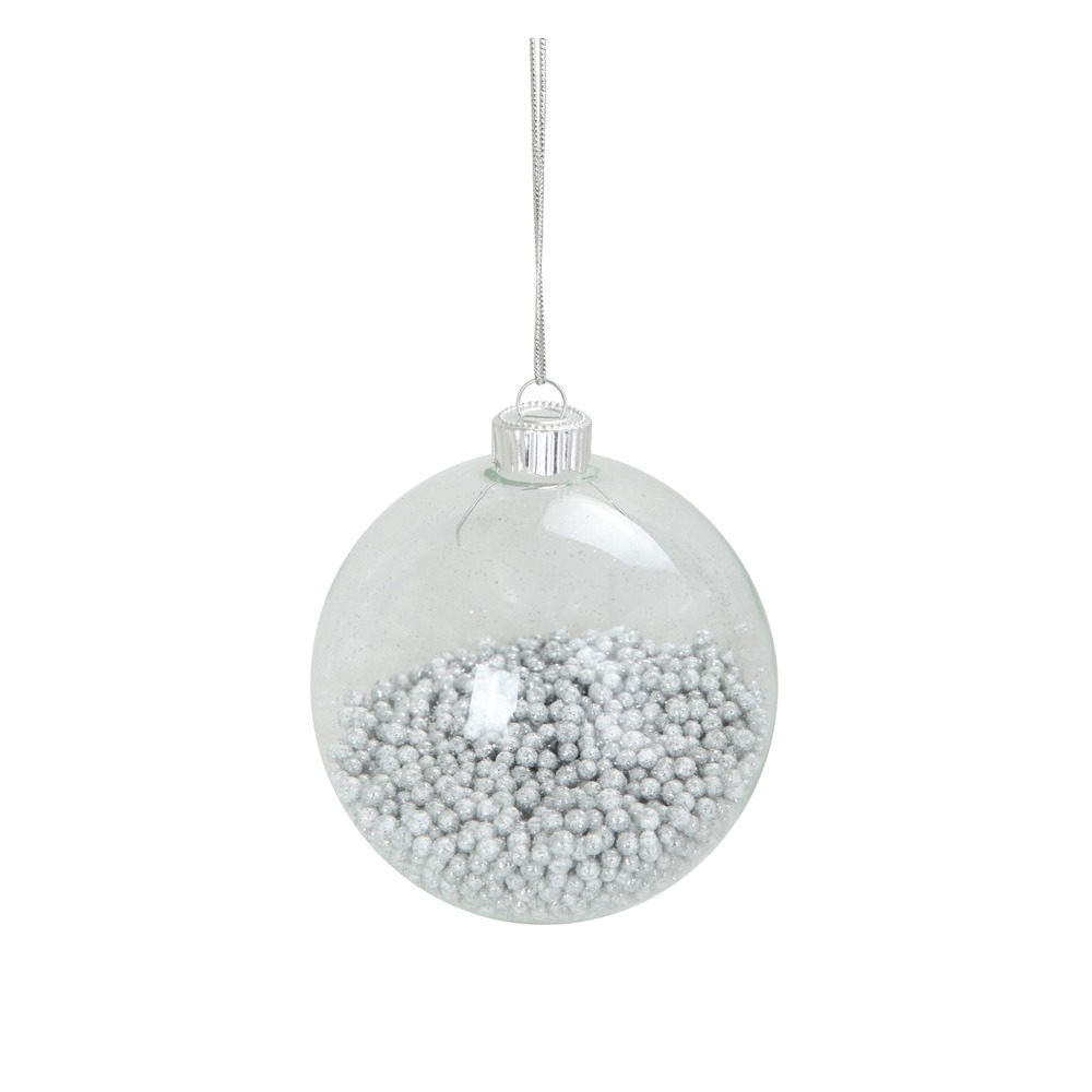 Boule de noël transparente avec billes argentées