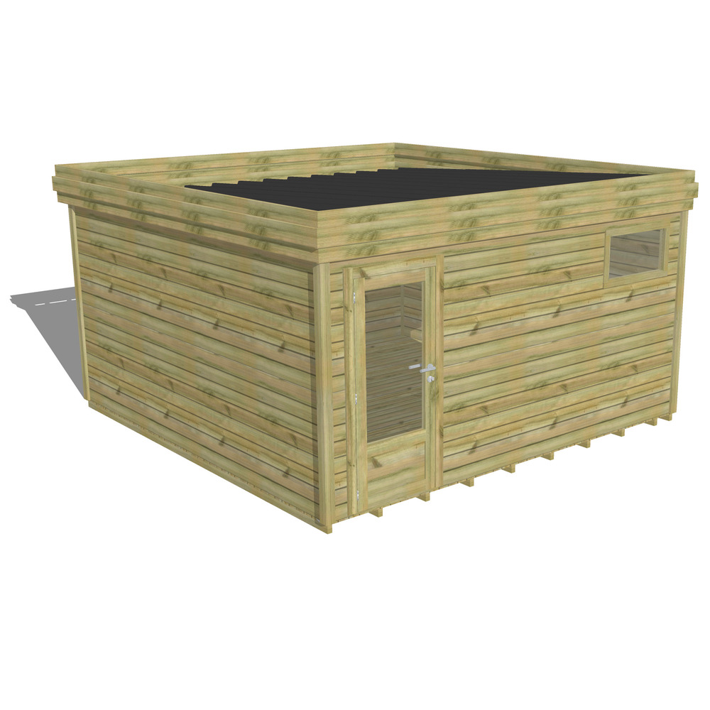 Abri de jardin bois pin traité autoclave 27mm - 4,34x4,34m / 19m2 - bac acier - plancher bois
