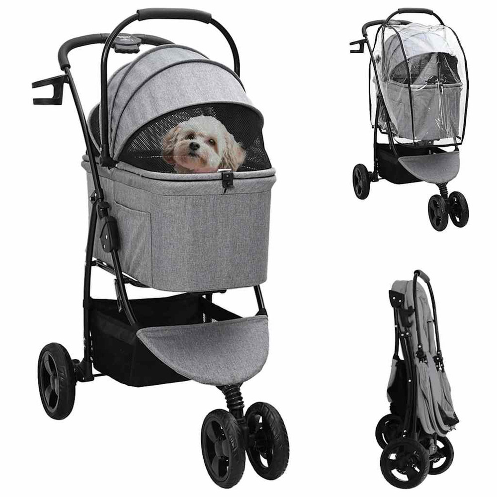 Poussette pliante pour animaux gris 78 x 54 x 101 cm polyester