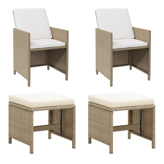Chaises de jardin avec tabourets lot de 2 résine tressée beige