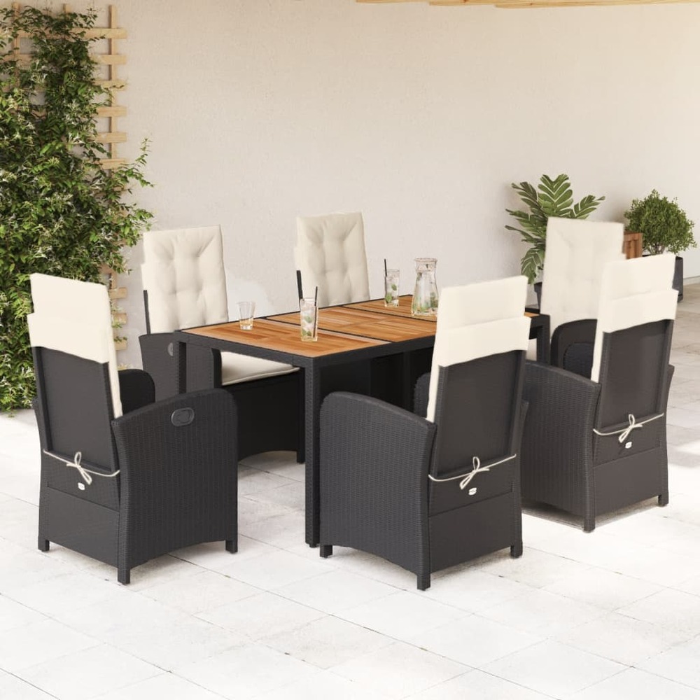 Ensemble à manger de jardin coussins 7pcs noir résine tressée