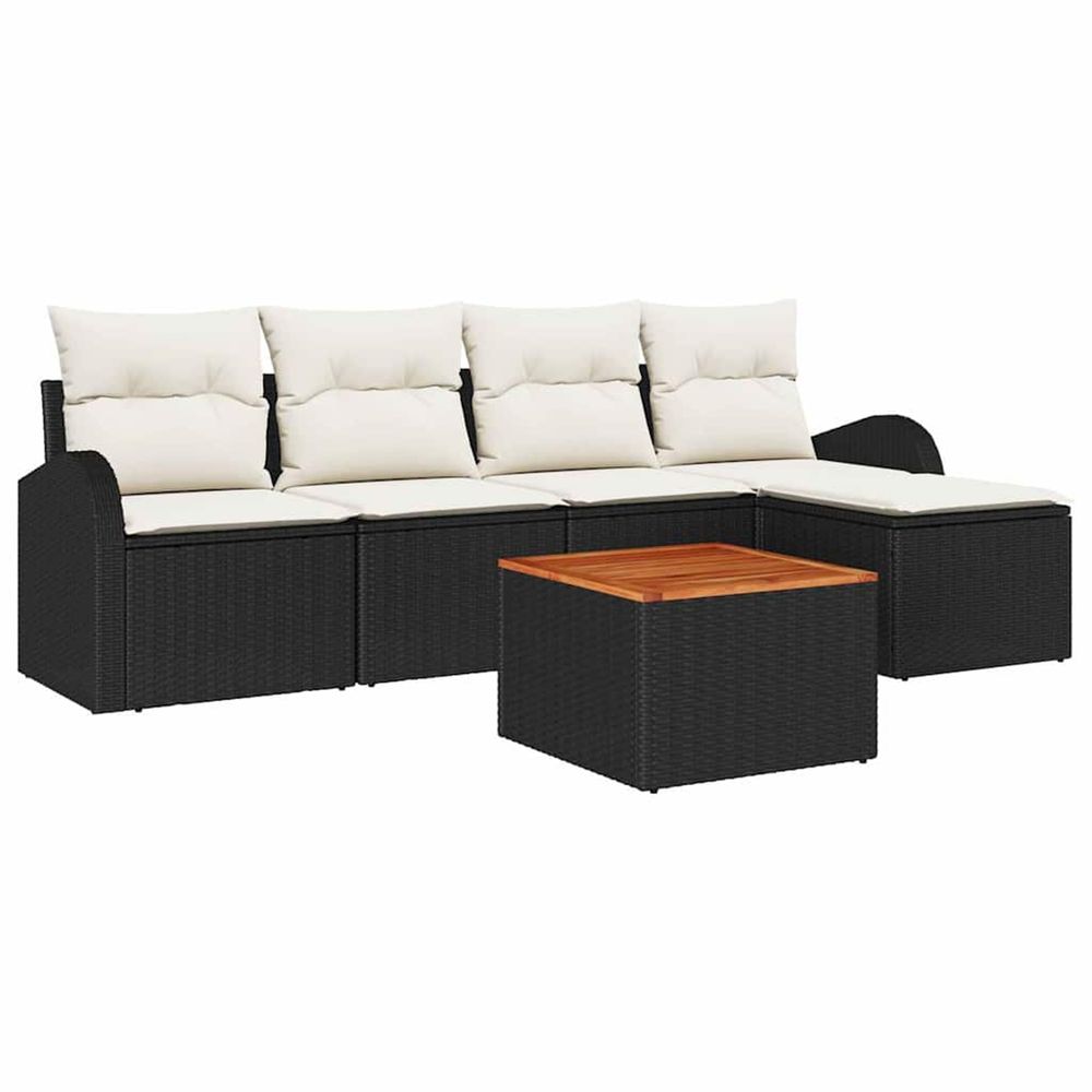 Ensemble de canapé de jardin 6 pc noir et crème polyrotin