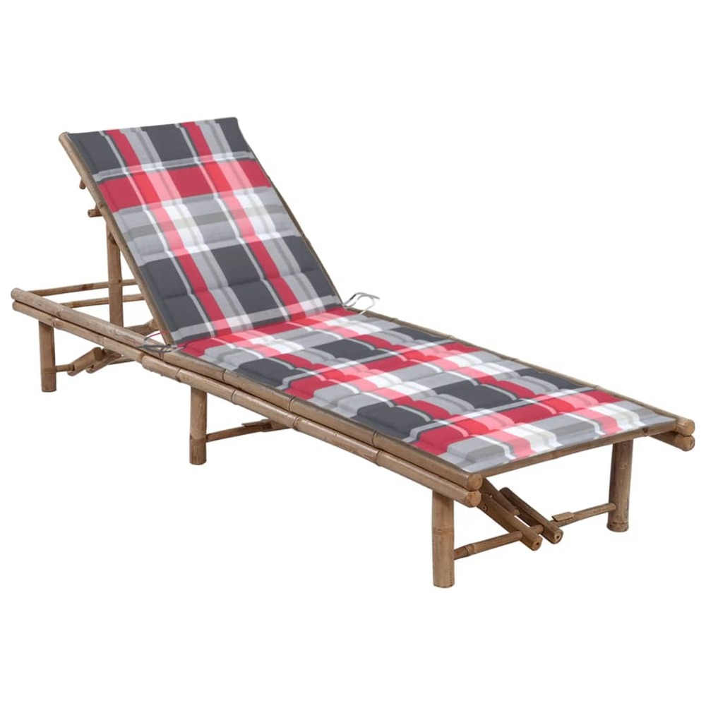 Transat chaise longue bain de soleil lit de jardin terrasse meuble d'extérieur avec coussin bambou