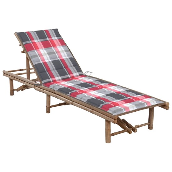 Transat chaise longue bain de soleil lit de jardin terrasse meuble d'extérieur avec coussin bambou