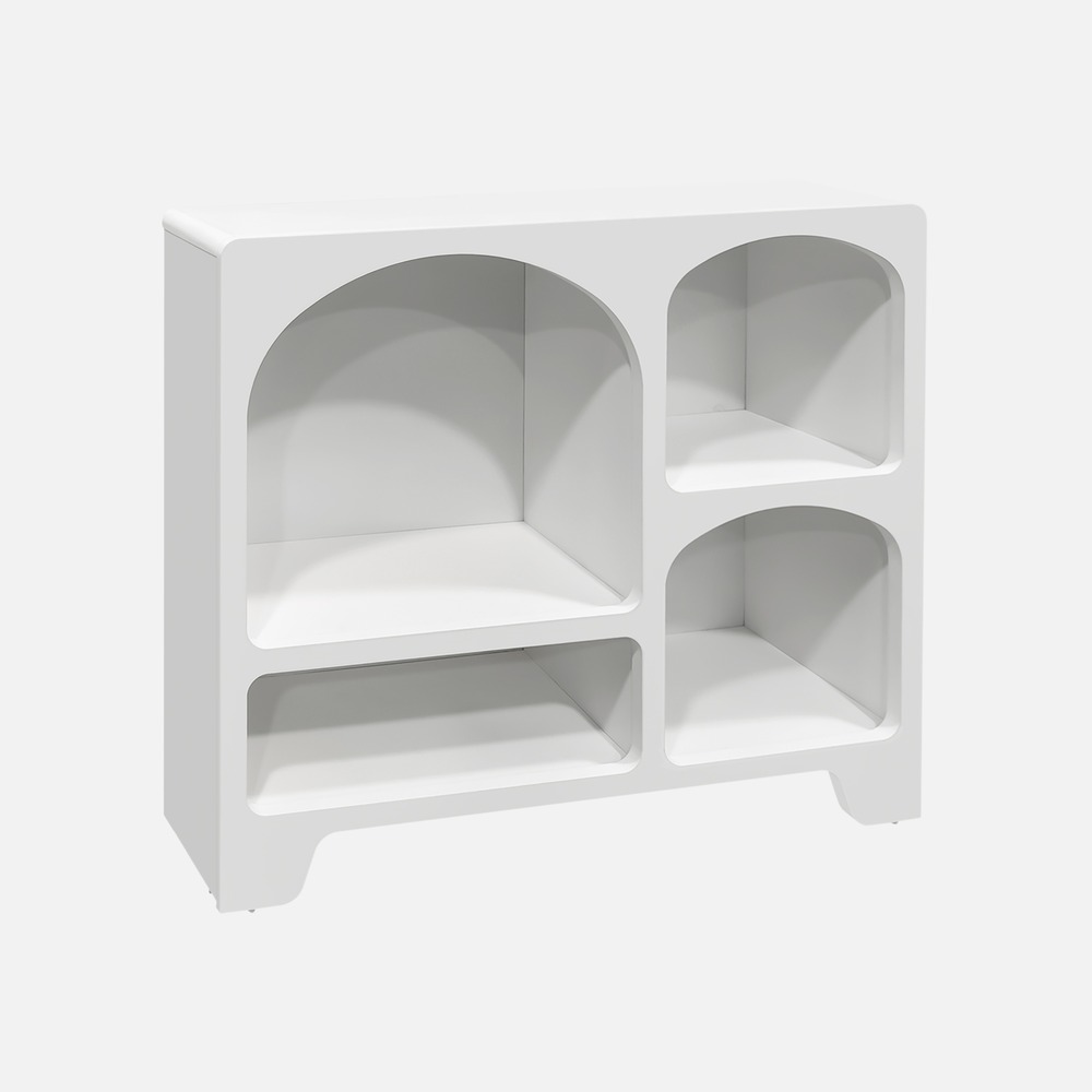 Buffet organique 4 compartiments, buffet bas, effet bois blanc 90cm