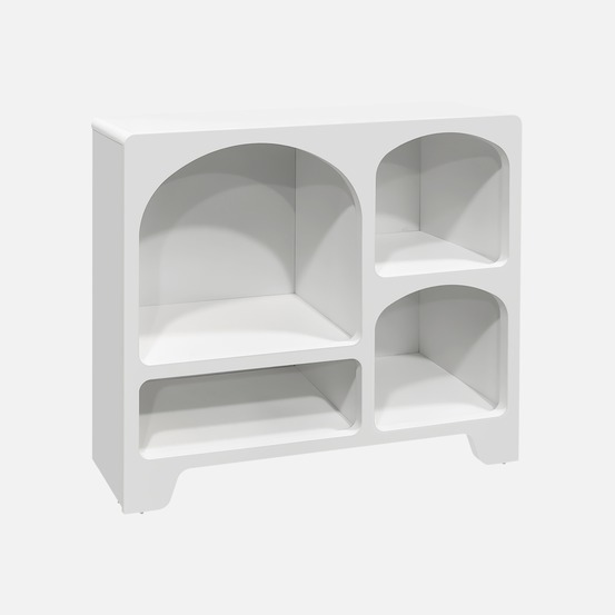 Buffet organique 4 compartiments, buffet bas, décor bois blanc 90cm
