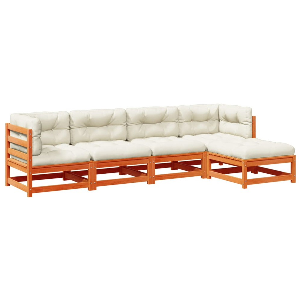 Salon de jardin 5 pcs avec coussins cire marron bois pin massif