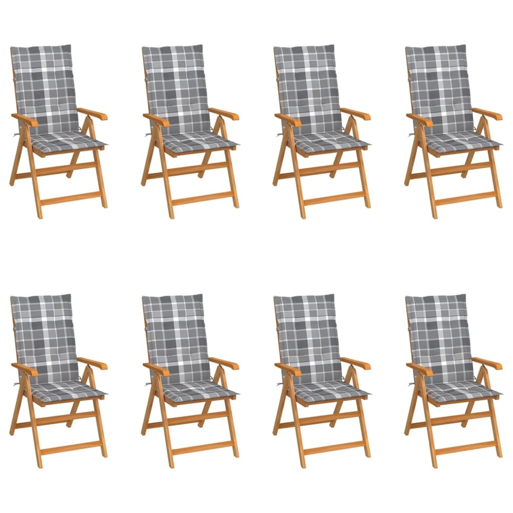 Chaises inclinables de jardin et coussins lot de 8 teck solide