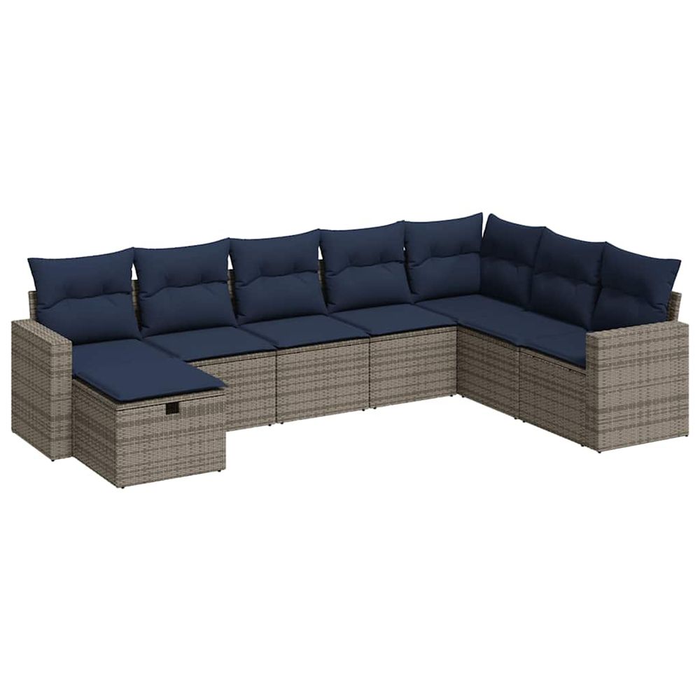 Salon de jardin 8 pcs avec coussins gris résine tressée