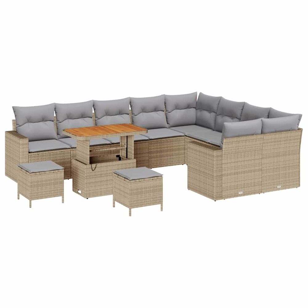 Ensemble de canapé de jardin 12 pc beige polyrotin