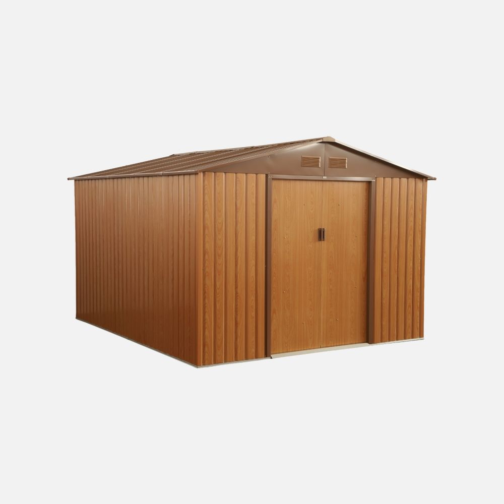 Abri de jardin en métal - flandres 8,84m² - cabane à outils avec deux grandes portes coulissantes, kit de fixation sol inclus,