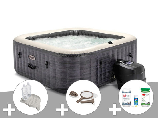 Kit spa gonflable purespa ardoise carré bulles 6 places + kit d'entretien + por