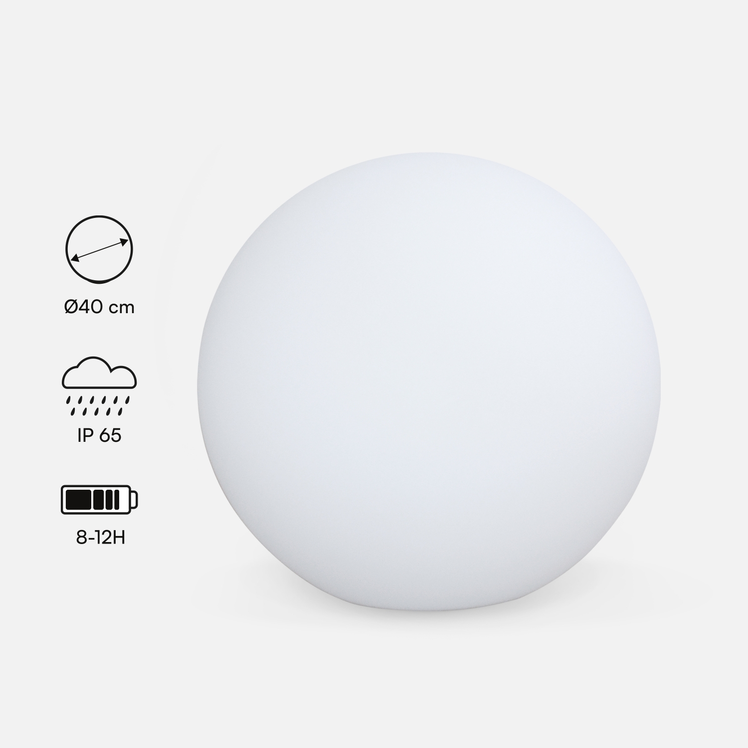 Boule led 40cm – sphère décorative lumineuse. Ø40cm. Blanc chaud. Commande à distance