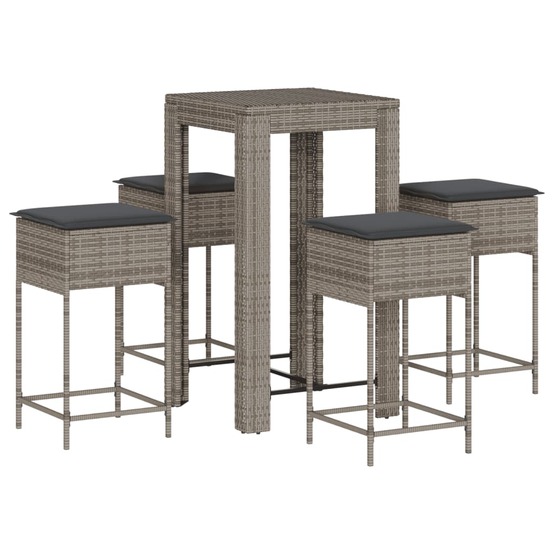 Ensemble de bar de jardin 5 pcs avec coussins gris poly rotin