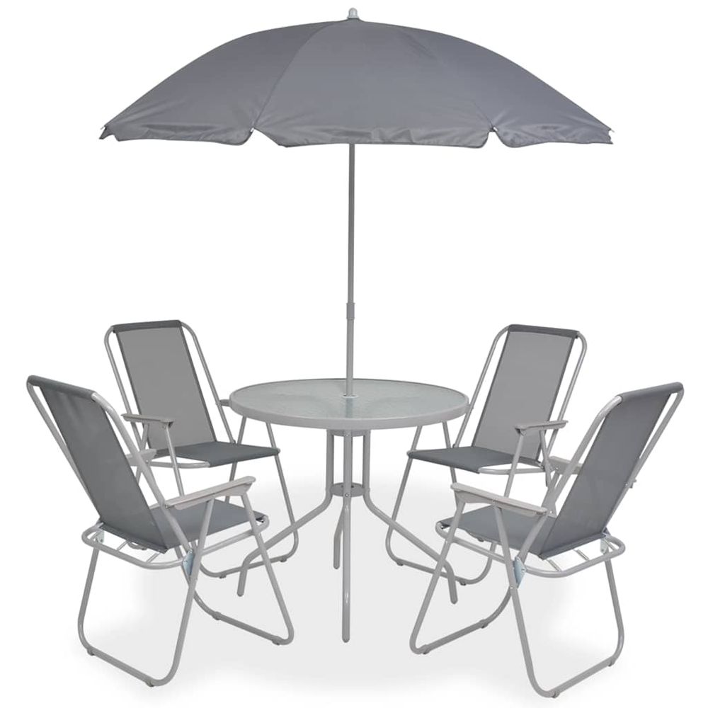 Ensemble à manger d'extérieur 6 pcs acier et textilène gris