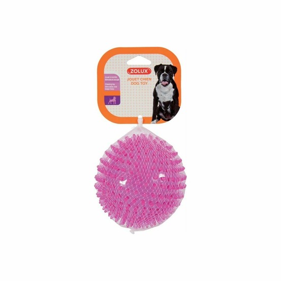 Jouet pour chien balle avec picots pop 13 cm framboise
